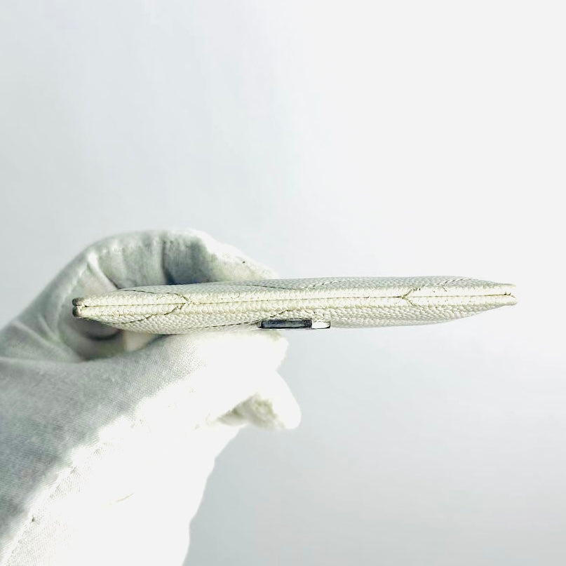 YSL Yves Saint Laurent White Cassandre Grain de Poudre Leather Cardholder Card Case Holder Wallet