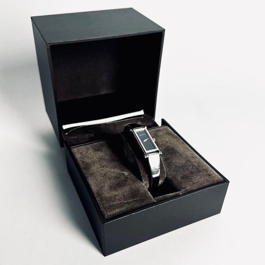 Gucci Black Rectangular Dial Stainless Steel Bracelet Bangle 12MM 1500L Watch