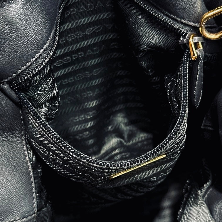 Prada Dark Green Ardesia GHW Bow Ruched Tessuto Classic Logo Nylon & Leather 2-Way Shoulder Sling Shopper Tote Bag