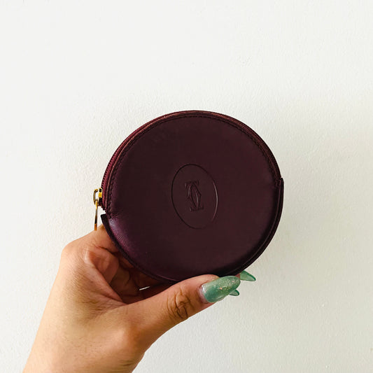 Cartier Must / Mast de Cartier Maroon Burgundy GHW Smooth Leather Round Coin Purse
