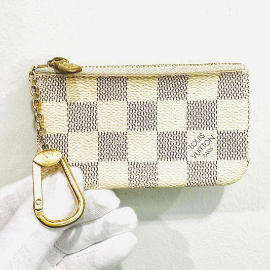 Louis Vuitton LV Key Cles Damier Azur DA Monogram Logo GHW Zip Pouch Clutch Case