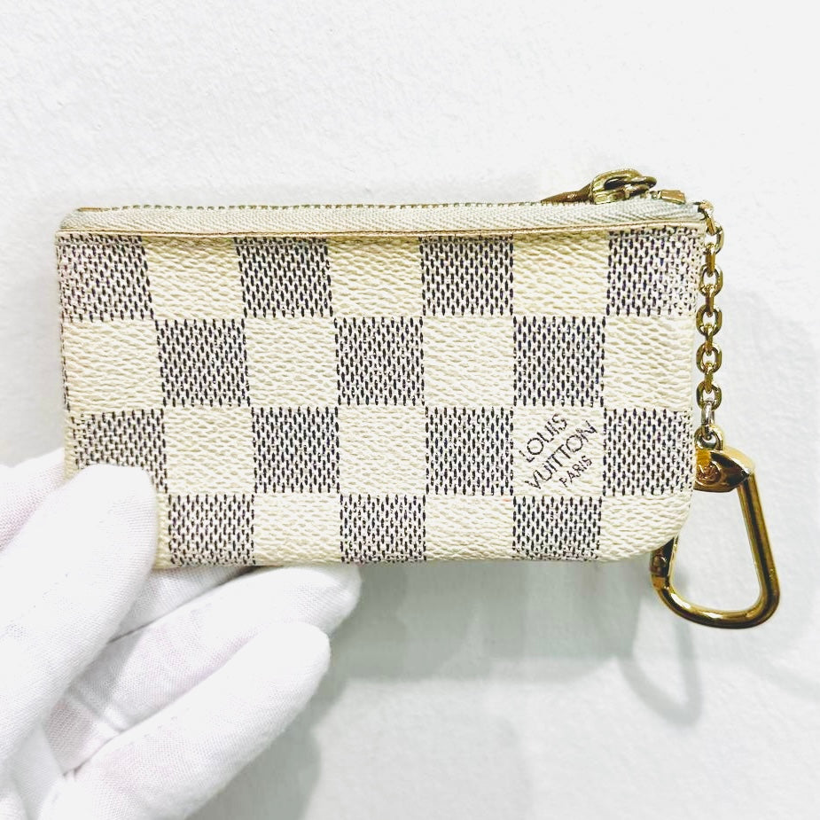 Louis Vuitton LV Key Cles Damier Azur DA Monogram Logo GHW Zip Pouch Clutch Case