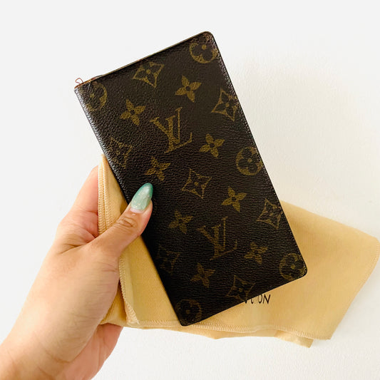 Louis Vuitton LV Porte Yen Brazza Monogram Logo GHW Long Bifold Flap Slim Wallet