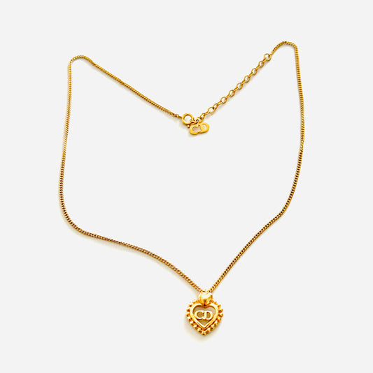 Christian Dior CD Gold Monogram Logo Spiral Heart Signature Classic Vintage Necklace