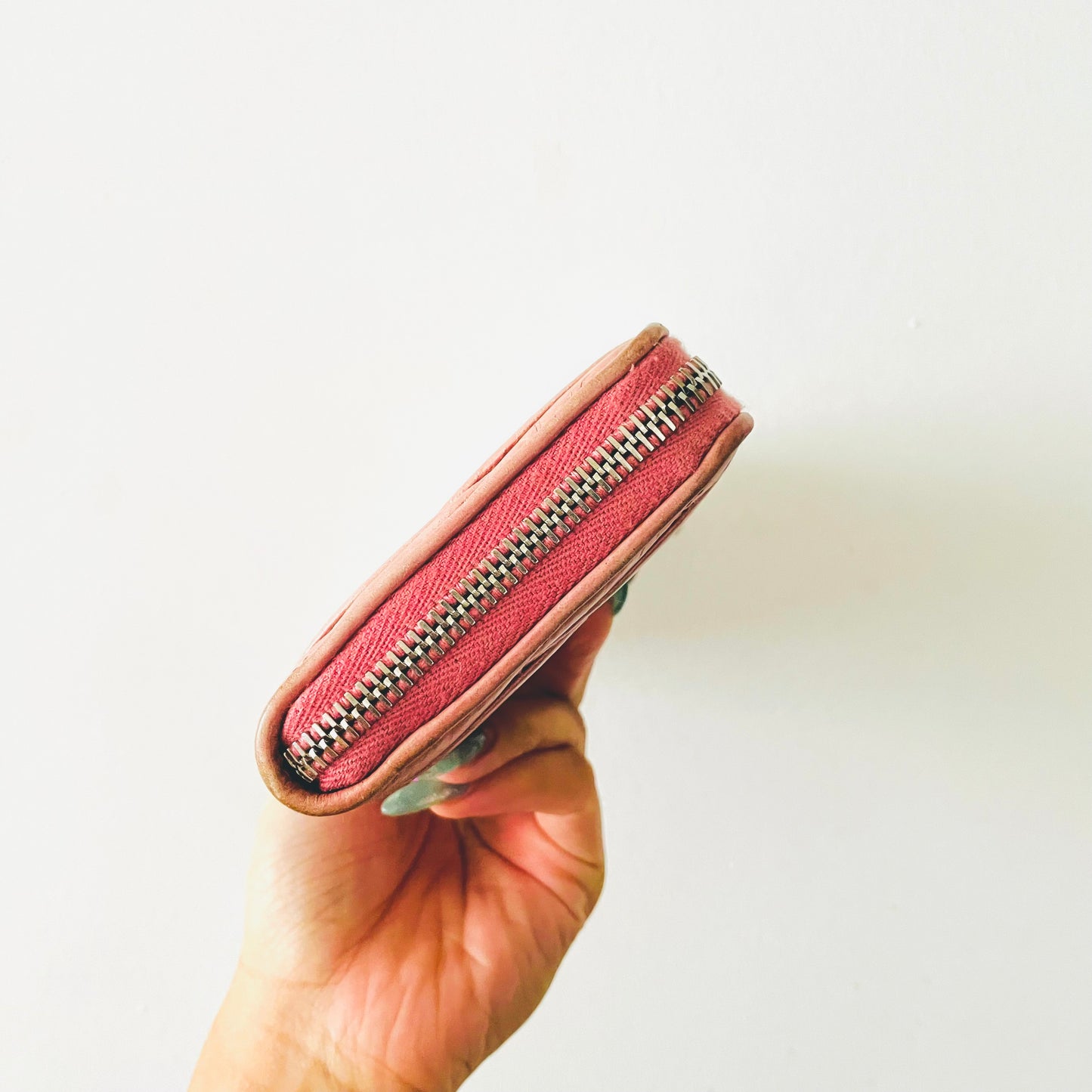 Miu Miu Pink Matelasse Lux Leather Monogram Logo Zip Long Wallet