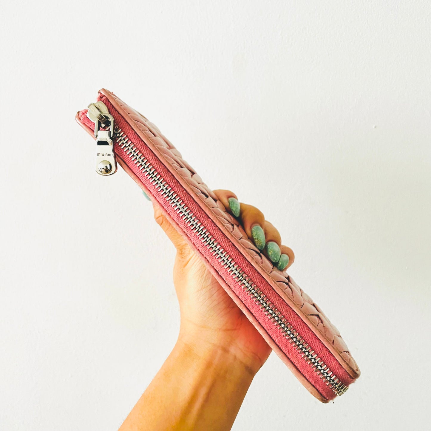 Miu Miu Pink Matelasse Lux Leather Monogram Logo Zip Long Wallet