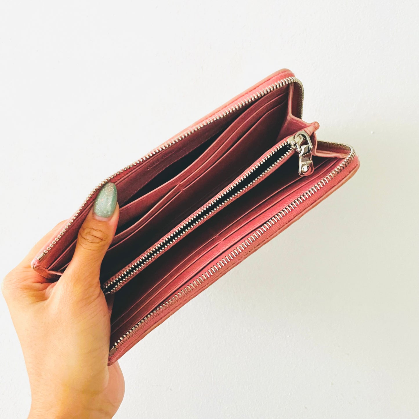 Miu Miu Pink Matelasse Lux Leather Monogram Logo Zip Long Wallet