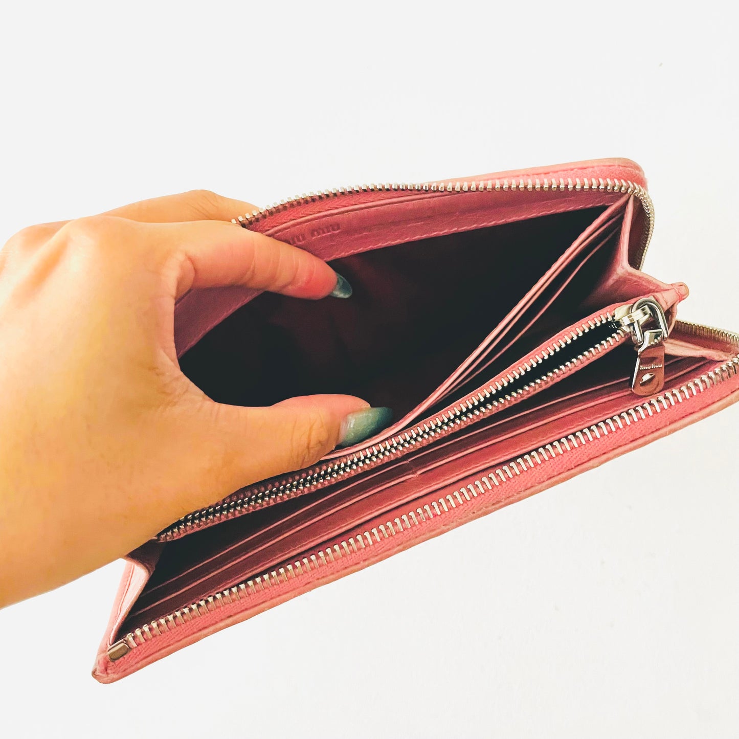 Miu Miu Pink Matelasse Lux Leather Monogram Logo Zip Long Wallet