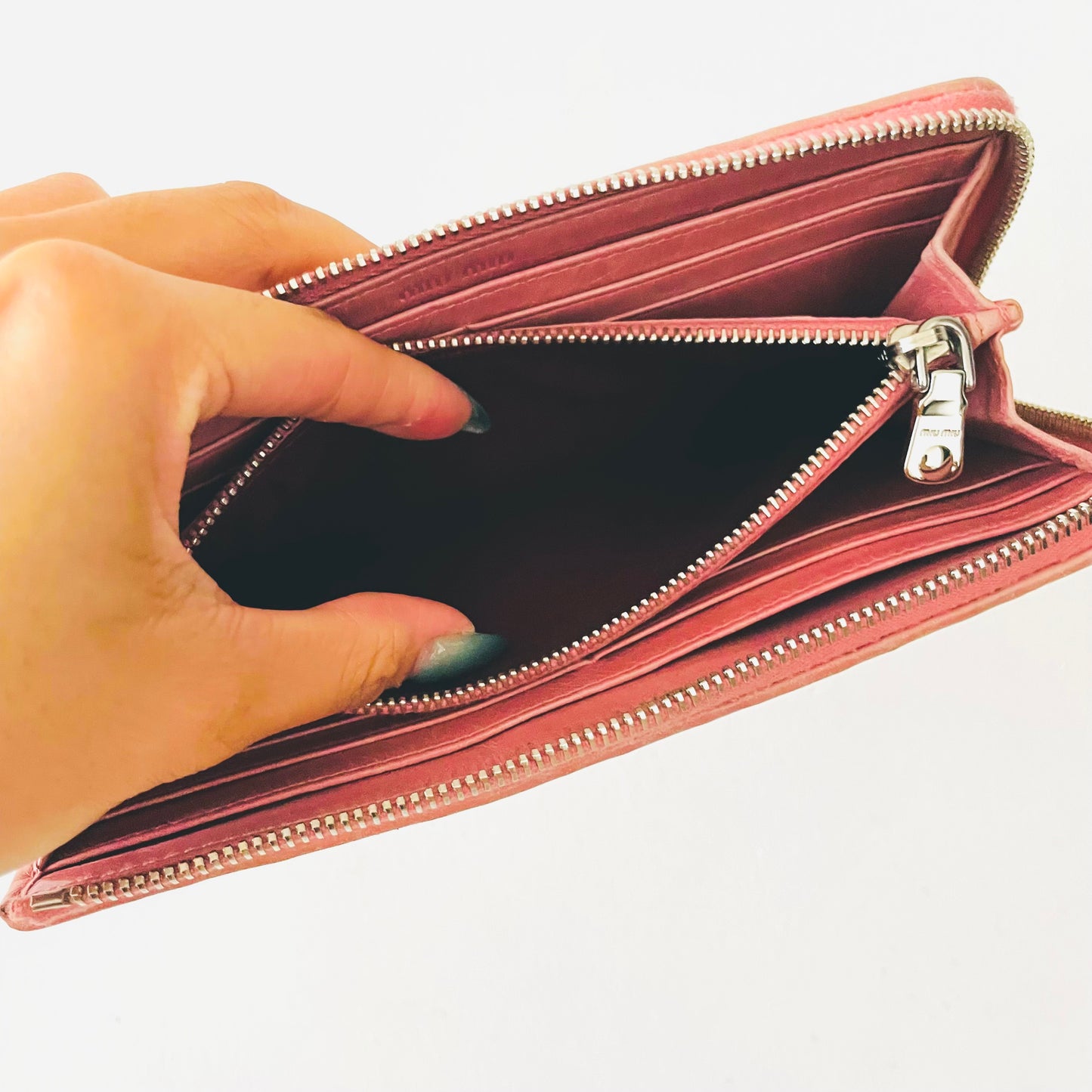 Miu Miu Pink Matelasse Lux Leather Monogram Logo Zip Long Wallet