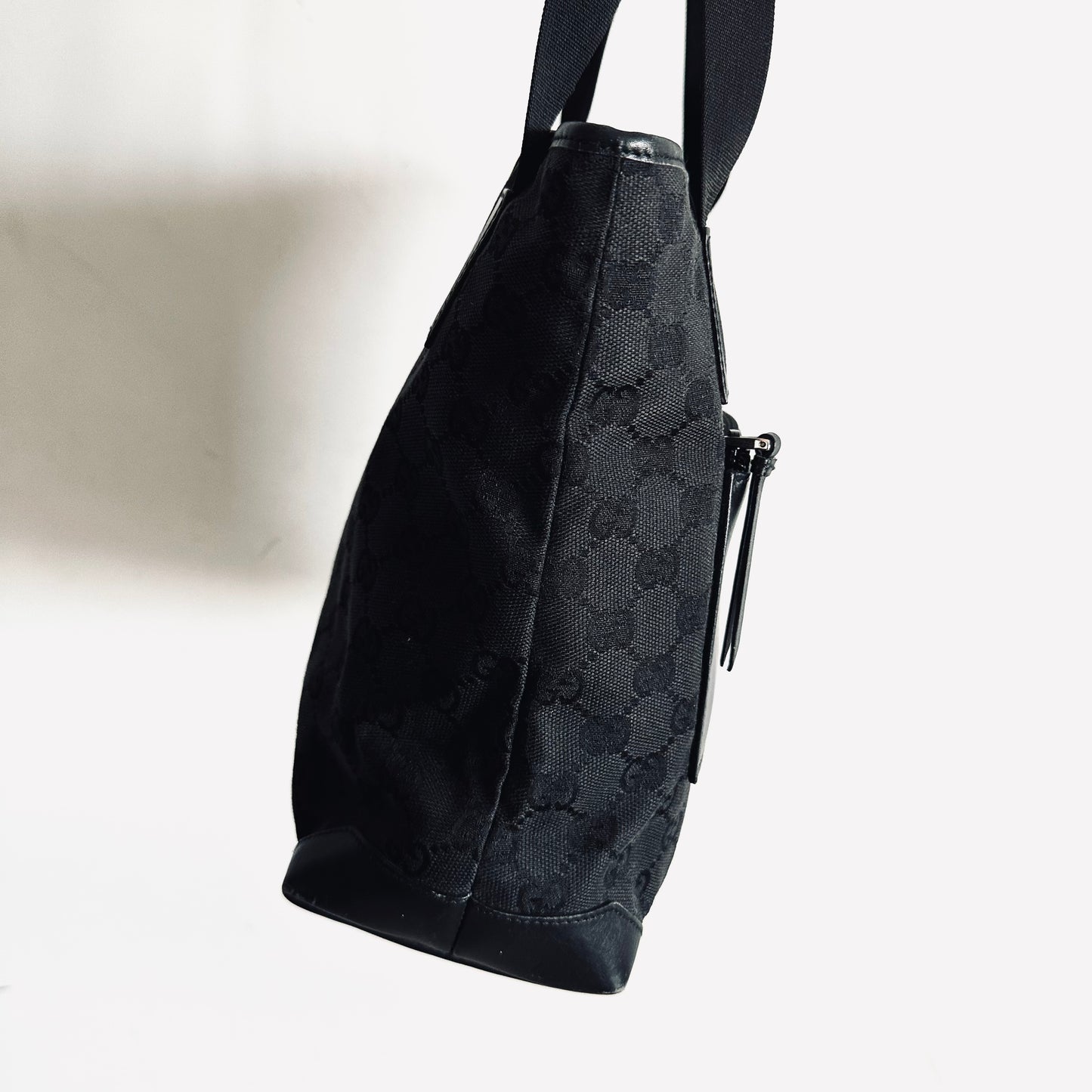 Gucci Black GG Monogram Logo Shopper Shoulder Tote Bag with Front Pocket