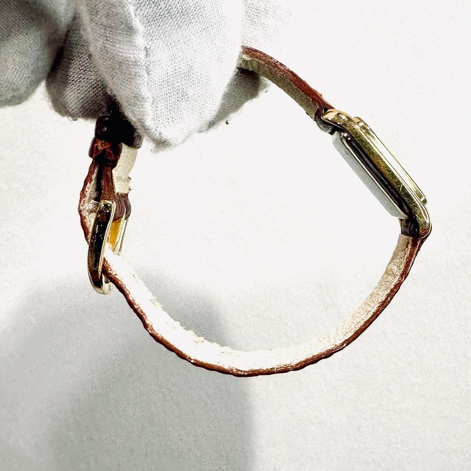 Omega De Ville White Rectangular Dial GHW Maroon Croc Embossed Leather Strap 19MM Quartz Vintage Watch