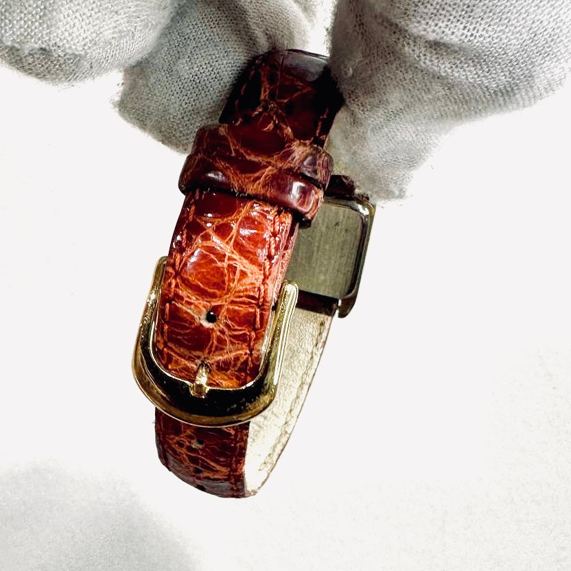 Omega De Ville White Rectangular Dial GHW Maroon Croc Embossed Leather Strap 19MM Quartz Vintage Watch