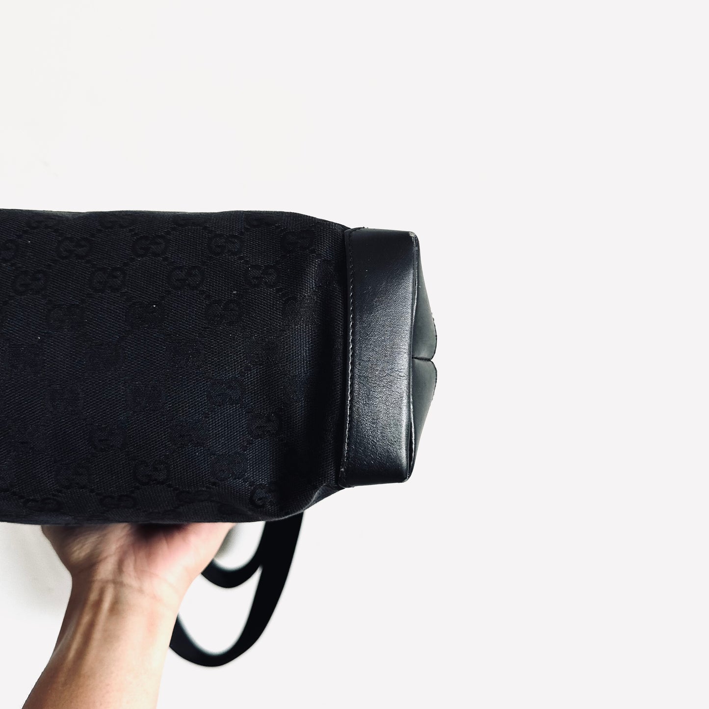 Gucci Black GG Monogram Logo Shopper Shoulder Tote Bag with Front Pocket