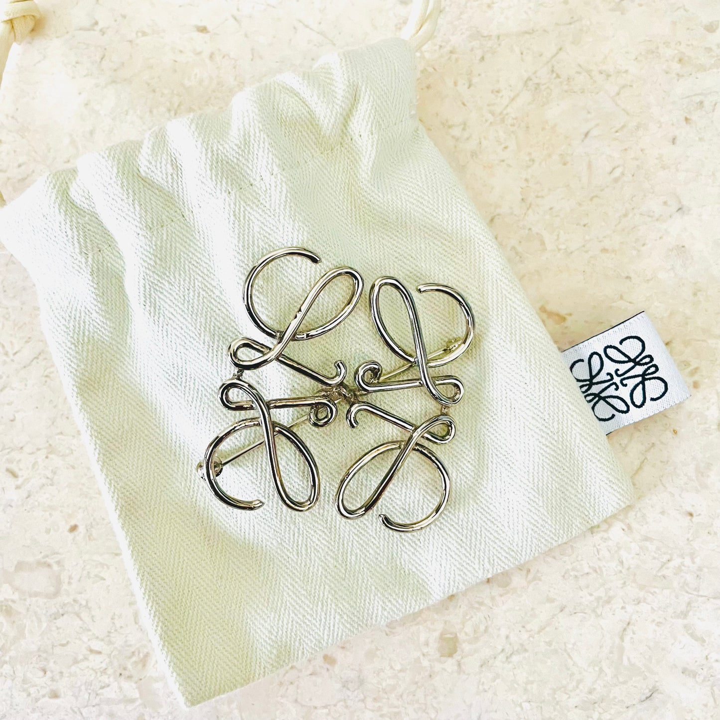 Loewe Silver Anagram Logo Brooch