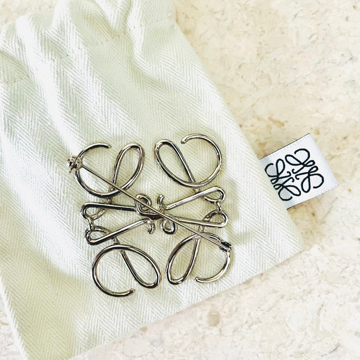 Loewe Silver Anagram Logo Brooch