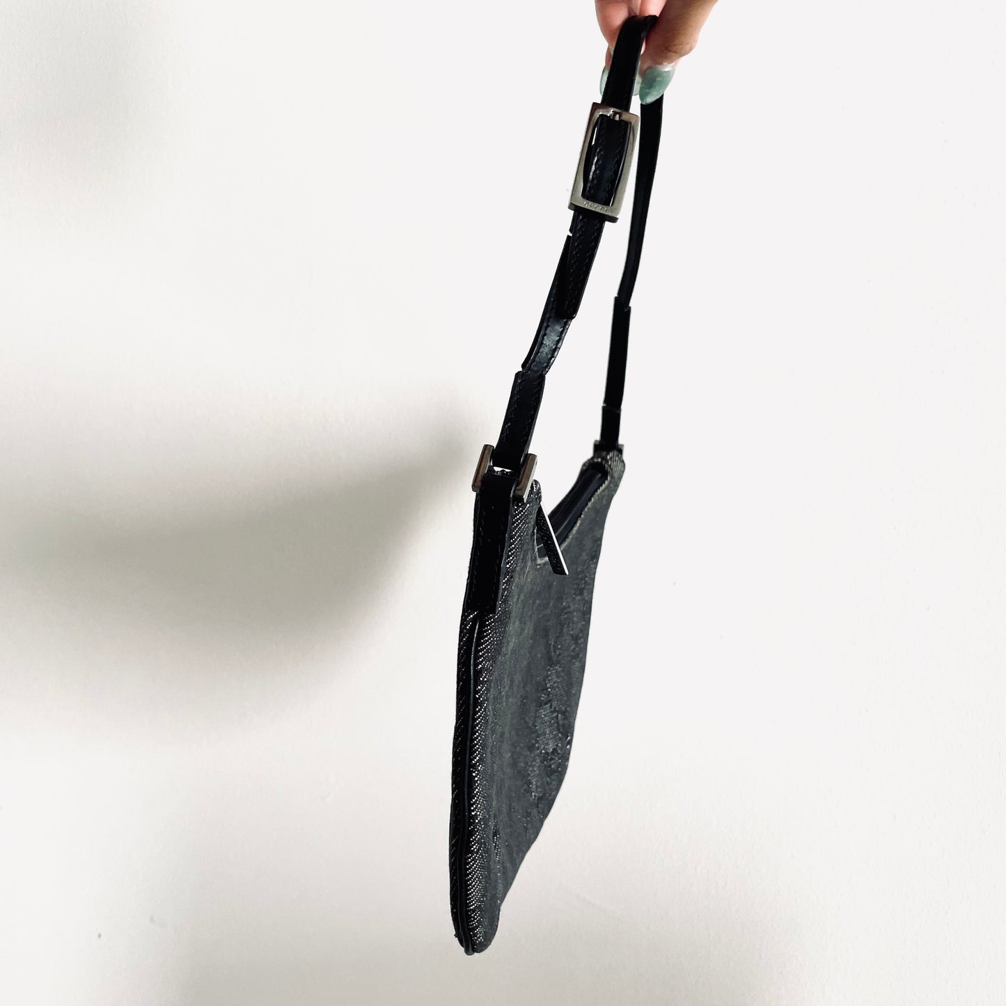 Gucci Black GG Monogram Logo Small Hobo Pochette Baguette Shoulder Bag