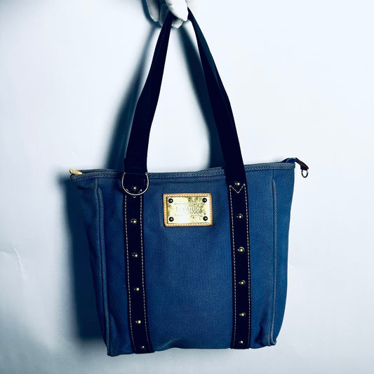 Louis Vuitton LV Blue GHW Antigua MM Monogram Logo Top Handle Shoulder Tote Bag