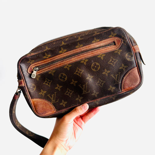 Louis Vuitton LV Marly Dragonne Monogram Logo GHW Vintage Wrislet Clutch Pouch Case