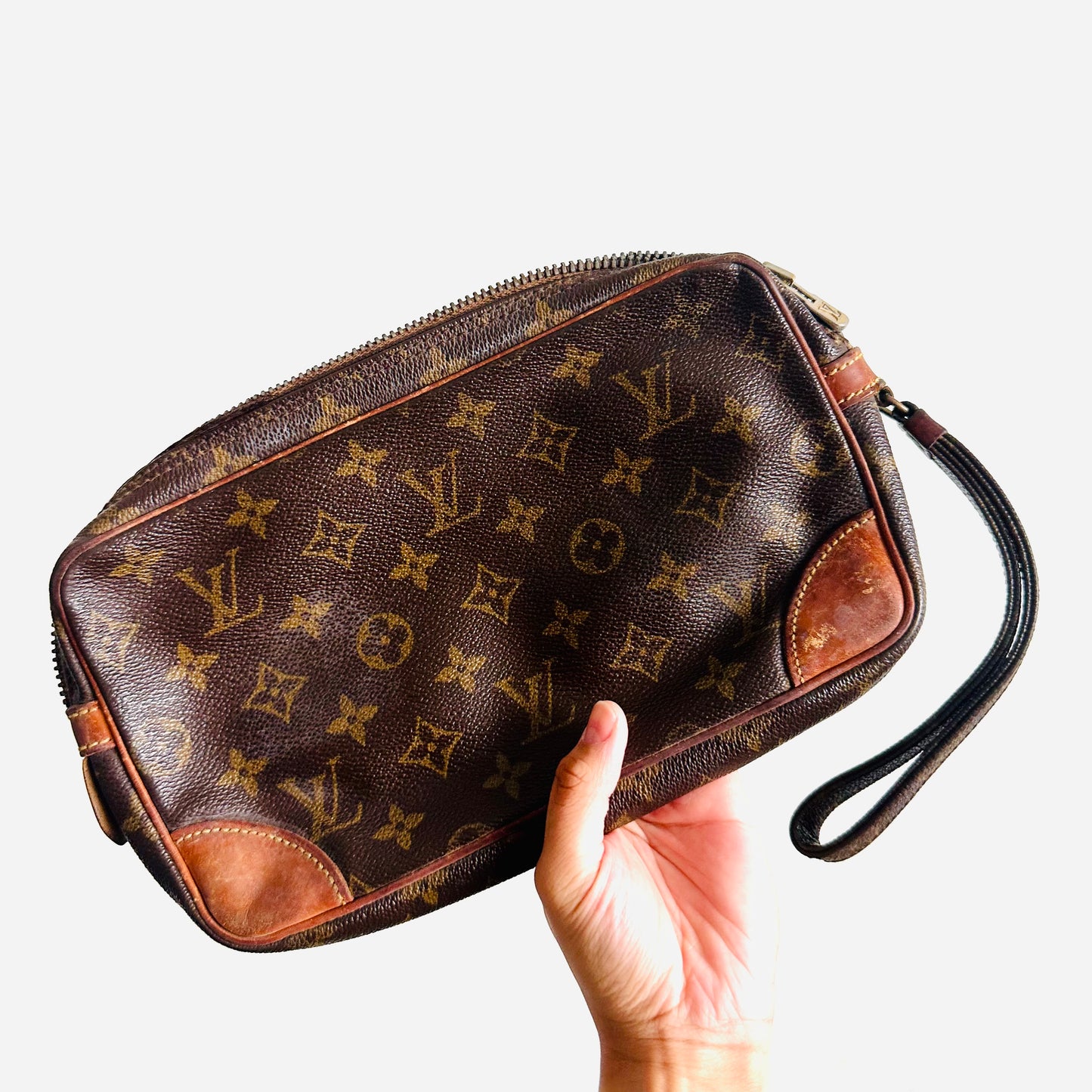 Louis Vuitton LV Marly Dragonne Monogram Logo GHW Vintage Wrislet Clutch Pouch Case