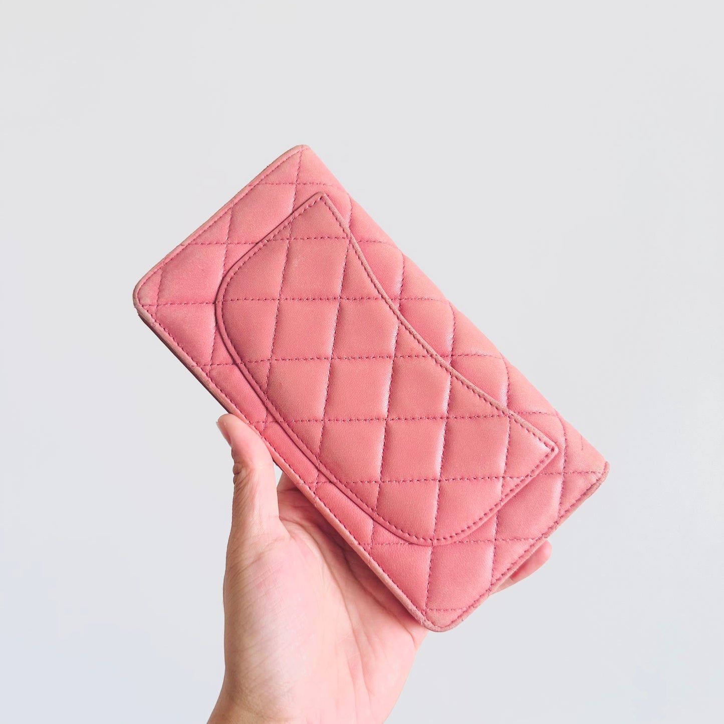 Chanel Pink CC Logo Quilted Lambskin Flap Bifold Long Wallet 12s