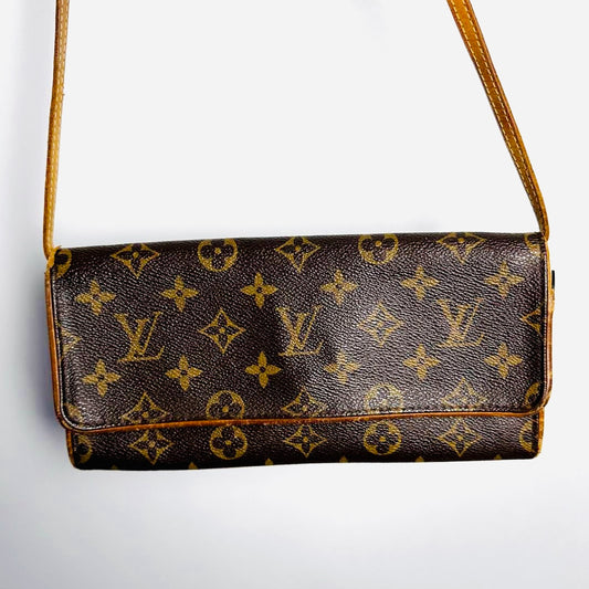 Louis Vuitton LV Pochette Twin GM Monogram Logo GHW Shoulder Sling Bag Pouch Clutch