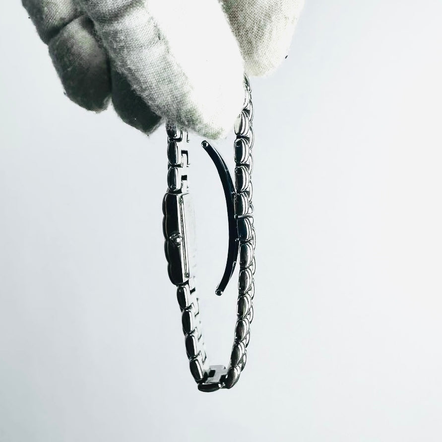 Fendi FF Monogram Logo White Dial 660L Rectangular Stainless Steel 15MM Quartz Watch