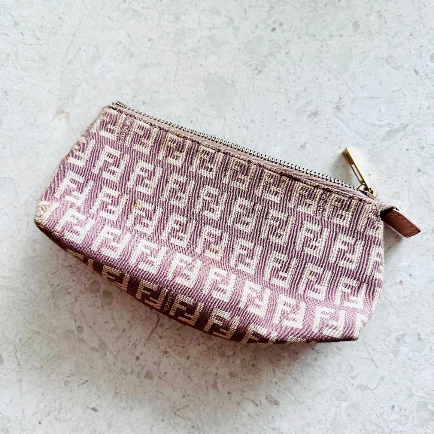 Fendi Pink Zucca Zucchino FF Monogram Logo Zip Pouch