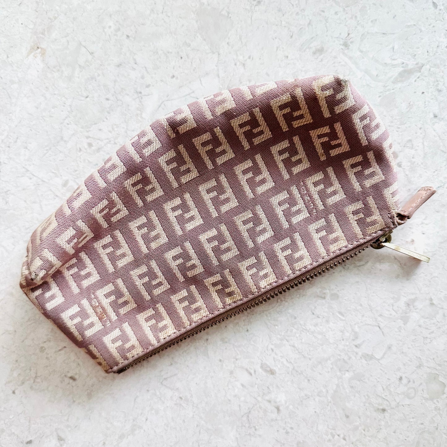 Fendi Pink Zucca Zucchino FF Monogram Logo Zip Pouch
