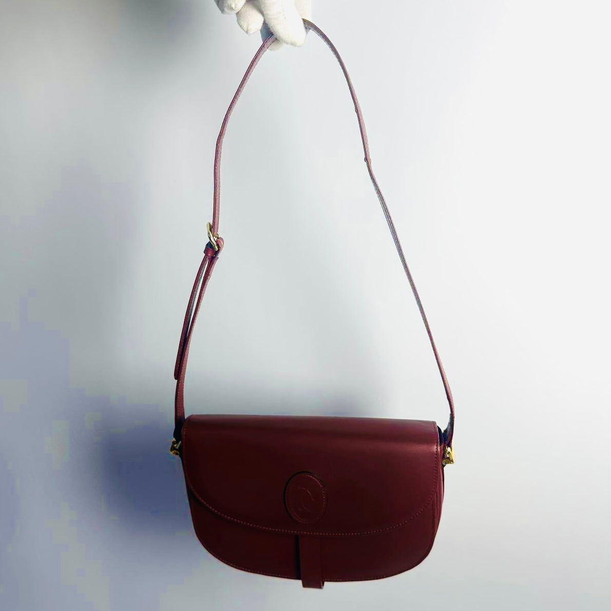 Cartier Must / Mast de Cartier Burgundy Red Maroon GHW Smooth Leather Flap Shoulder Sling Bag