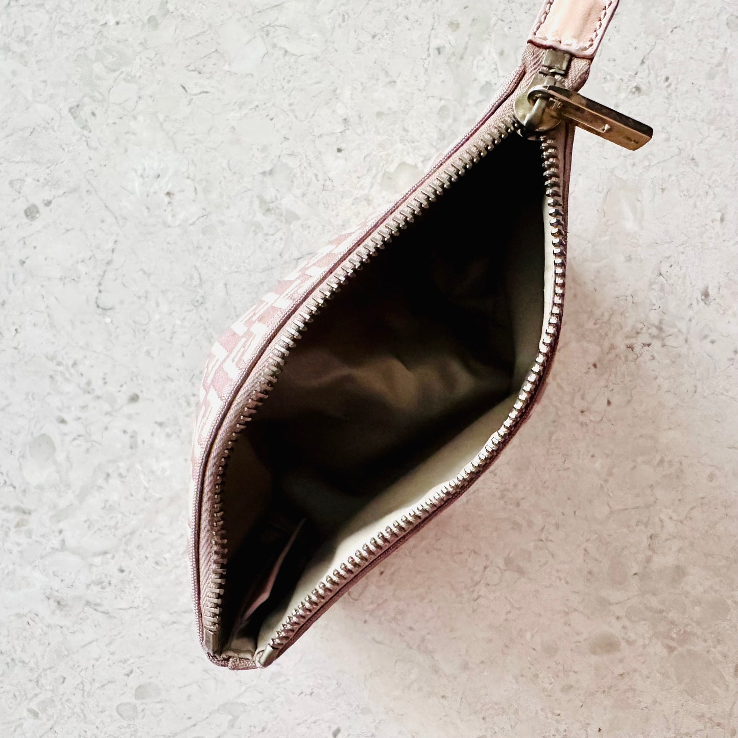 Fendi Pink Zucca Zucchino FF Monogram Logo Zip Pouch