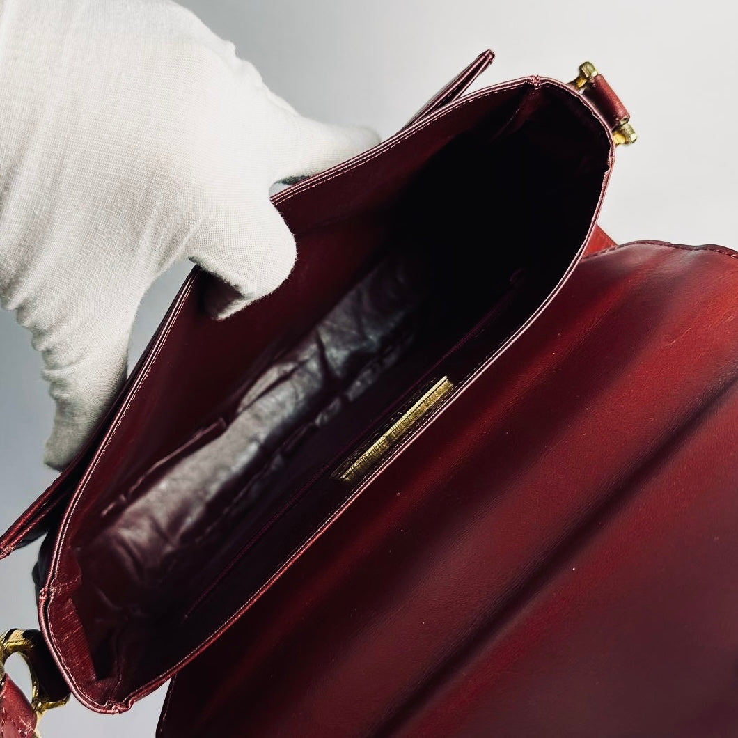 Cartier Must / Mast de Cartier Burgundy Red Maroon GHW Smooth Leather Flap Shoulder Sling Bag