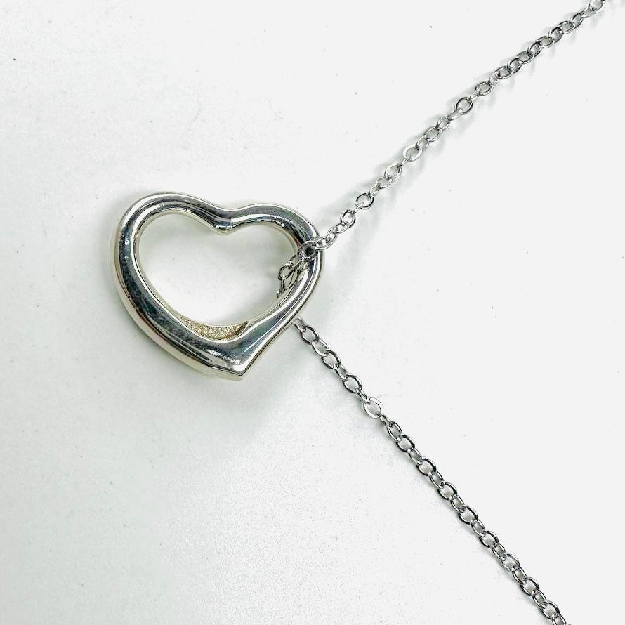 Tiffany & Co T&C Elsa Perreti Small Open Heart Pendant 925 Sterling Silver Chain Necklace