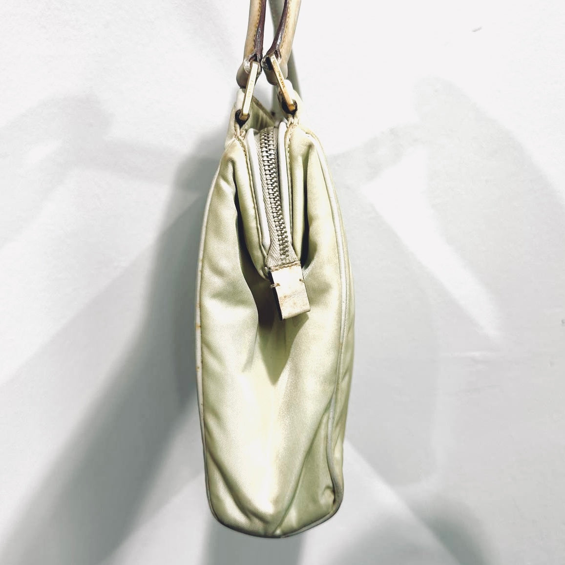 Prada Off White Cream Tessuto Chic Monogram Logo Nylon Shopper Shoulder Tote Bag