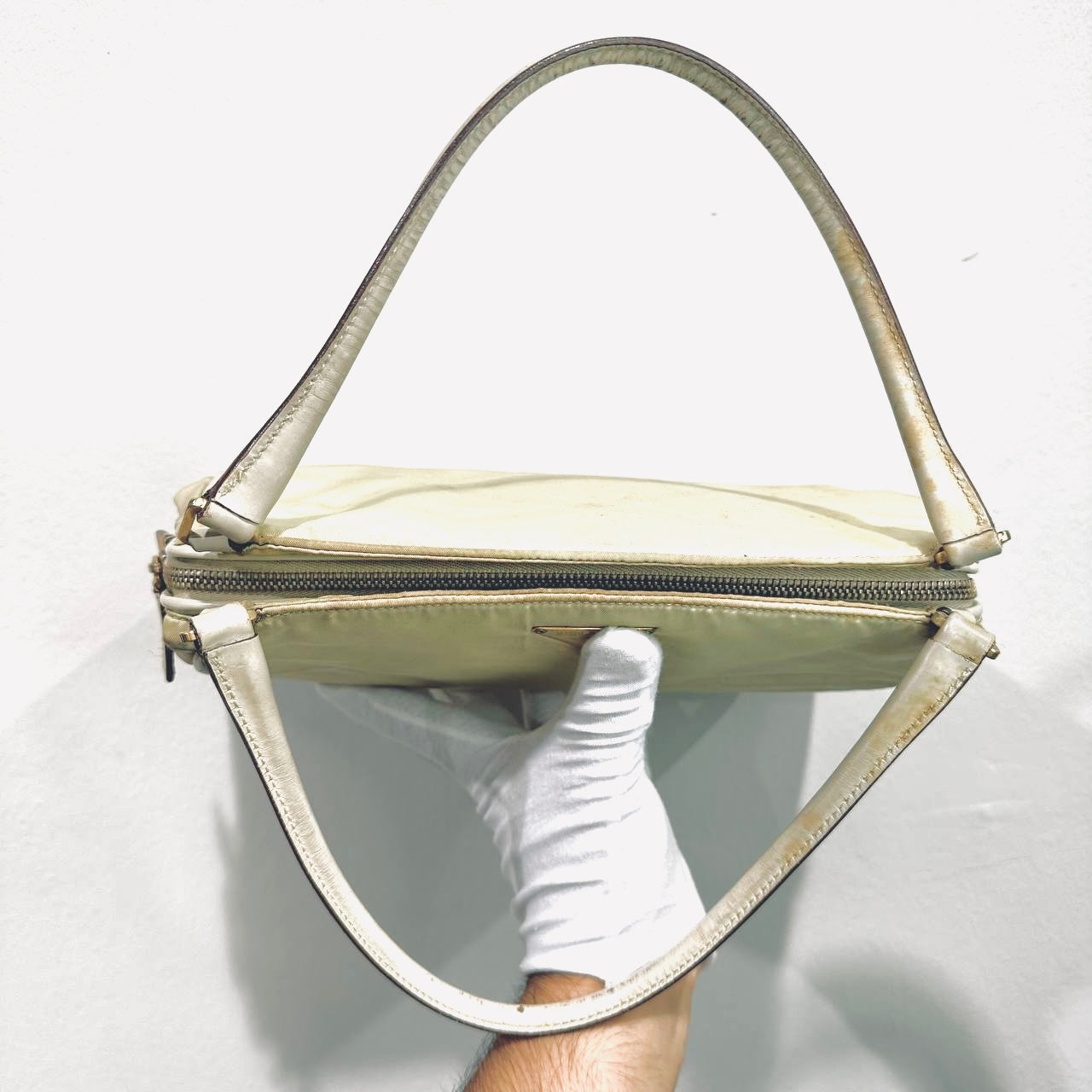 Prada Off White Cream Tessuto Chic Monogram Logo Nylon Shopper Shoulder Tote Bag