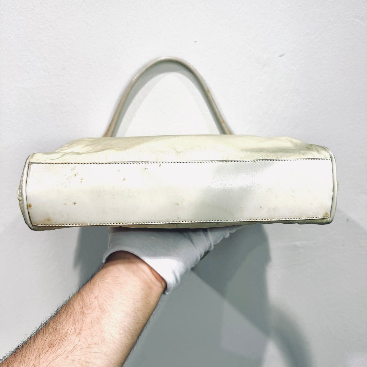 Prada Off White Cream Tessuto Chic Monogram Logo Nylon Shopper Shoulder Tote Bag