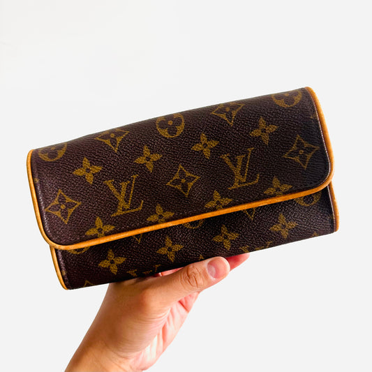 Louis Vuitton LV Pochette Twin PM Monogram Logo GHW Shoulder Sling Bag Pouch Clutch