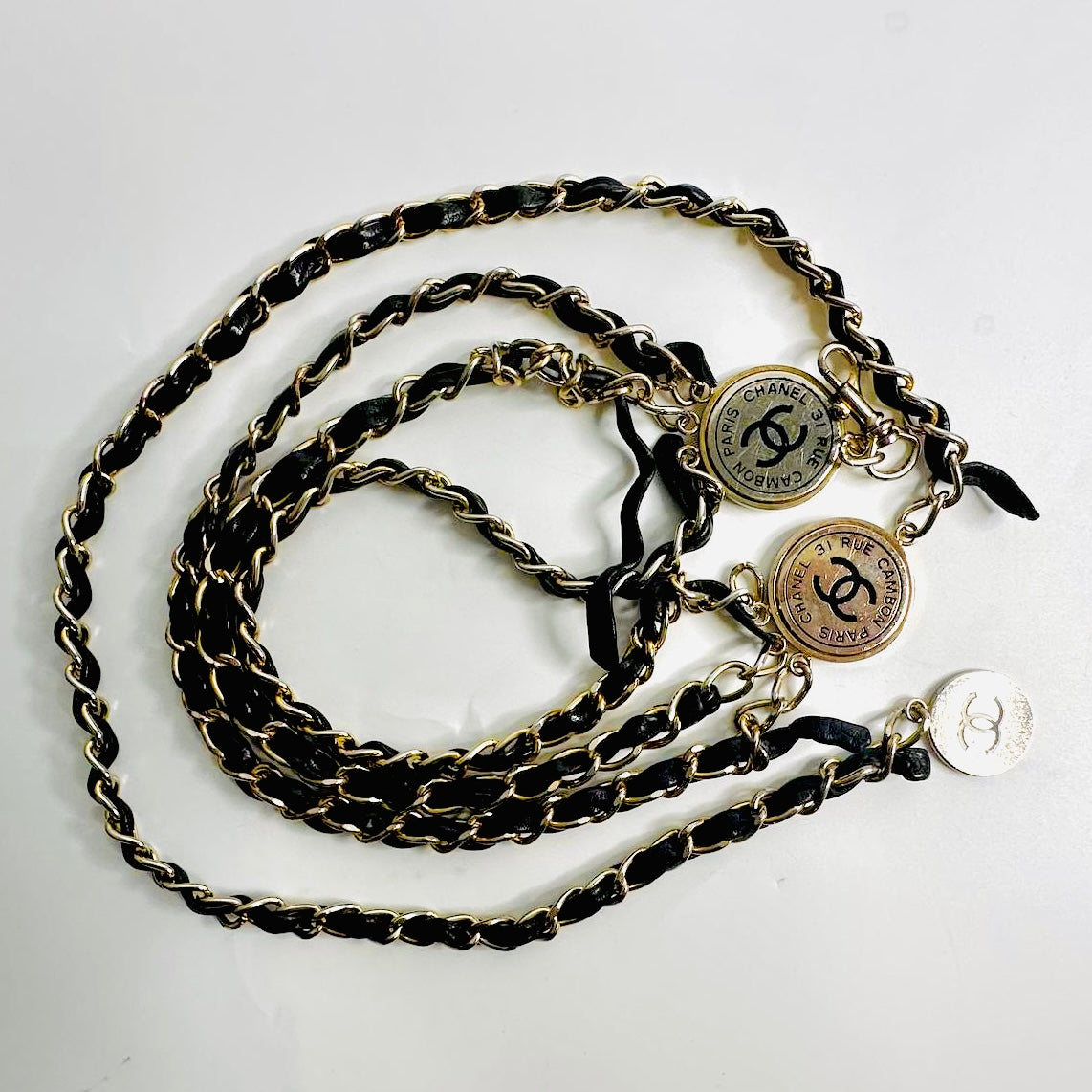 Chanel CC Black GHW Gold Giant Multiple Monogram Logo Chain Leather Layered Triple Iconic Belt