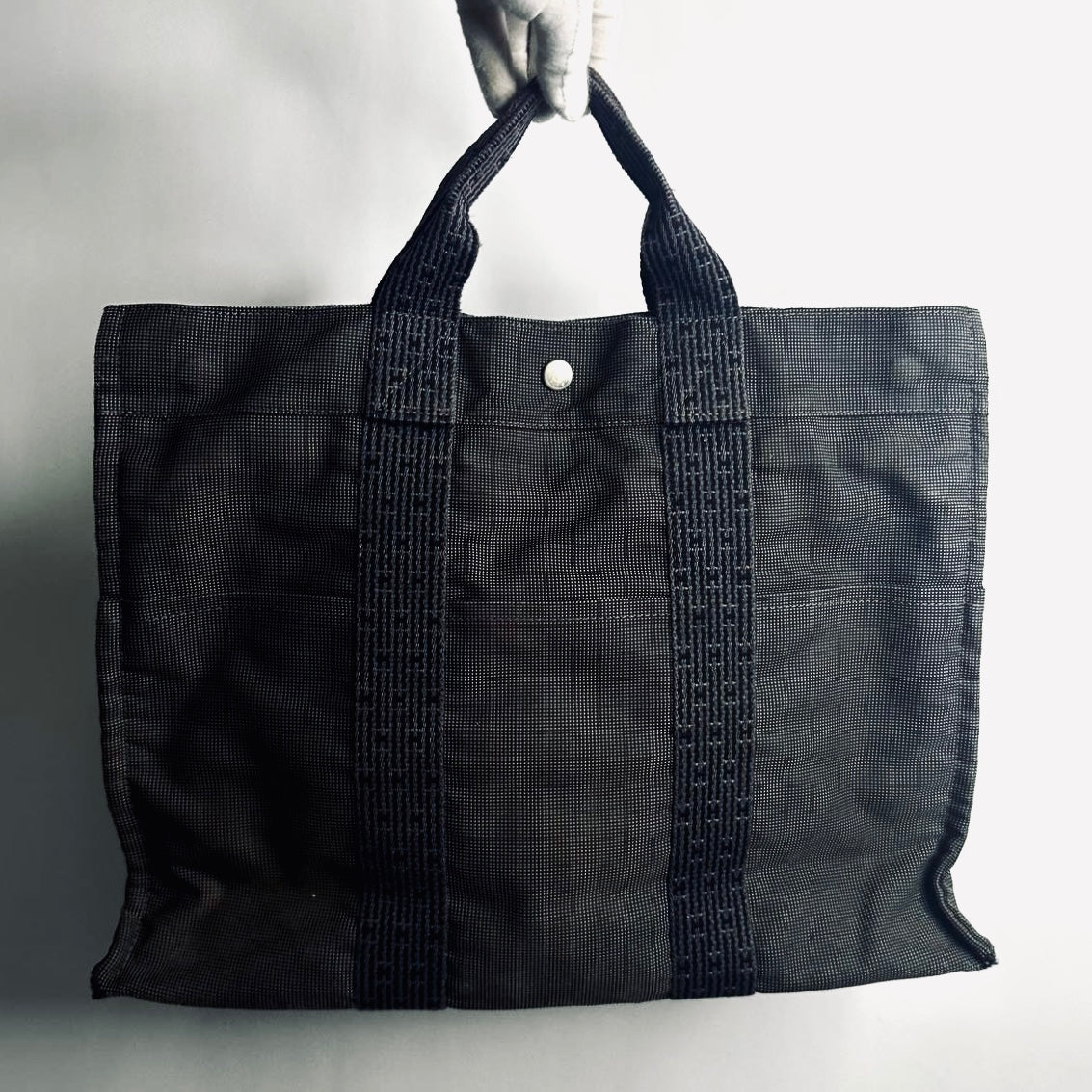 Hermes Black / Dark Grey Herline Fourre Fool Toile MM Structured Shopper Tote Bag
