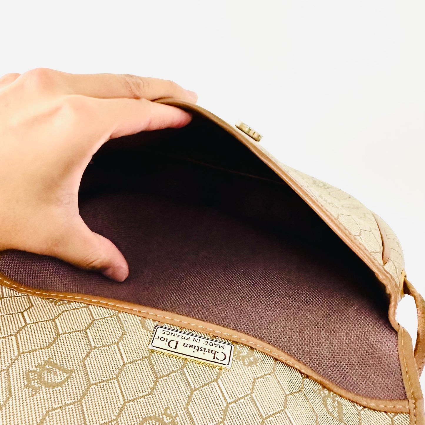 Christian Dior CD Beige Honeycomb Oblique Monogram Logo Vintage Flap Shoulder Sling Bag