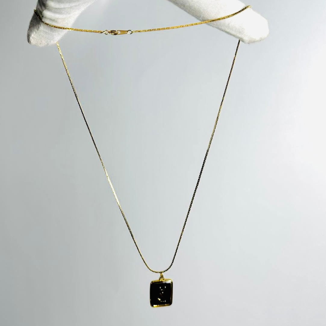 YSL Yves Saint Laurent Gold Monogram Logo Tablet Pendant Necklace