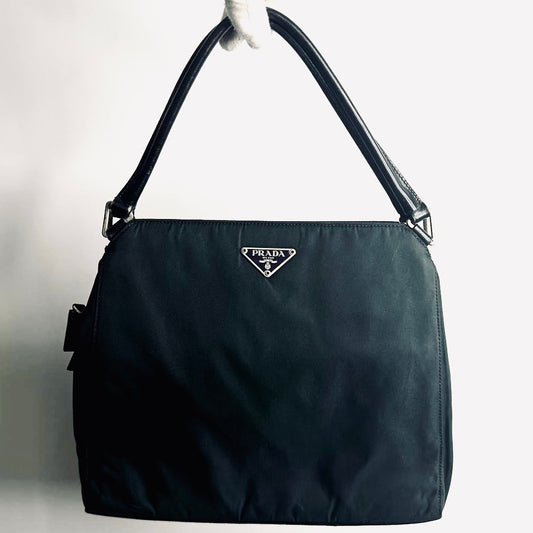 Prada Dark Jade Tessuto Chic Monogram Logo Nylon Shopper Shoulder Tote Bag