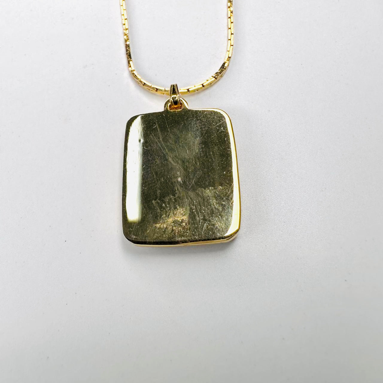 YSL Yves Saint Laurent Gold Monogram Logo Tablet Pendant Necklace