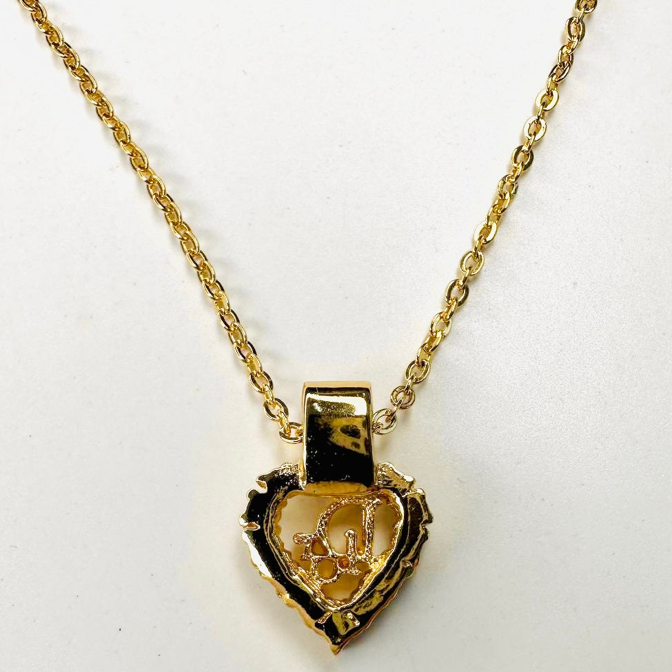 Christian Dior CD Monogram Logo Heart Gold & Crystals Chain Vintage Classic Necklace