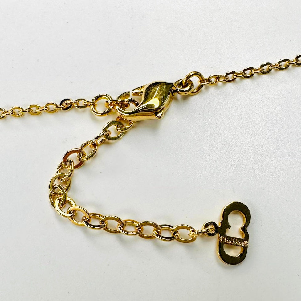 Christian Dior CD Monogram Logo Heart Gold & Crystals Chain Vintage Classic Necklace