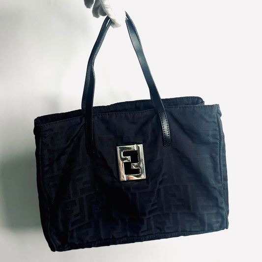 Fendi Black Zucca FF Giant Monogram Logo Shopper Tote Bag