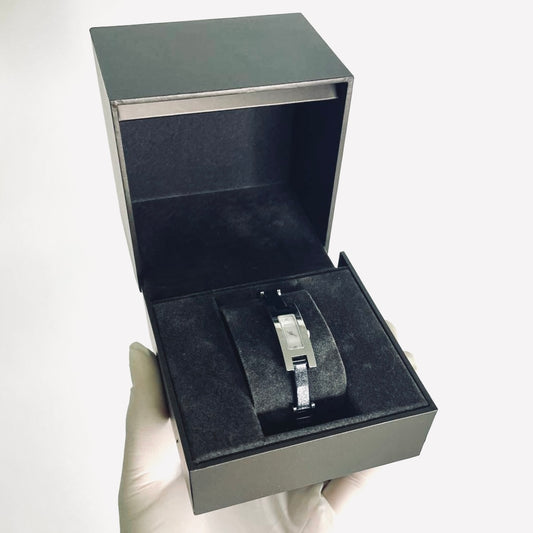 Gucci White Dial Rectangular 14MM Black Leather Strap Stainless Steel Quartz Bangle Watch 3900L