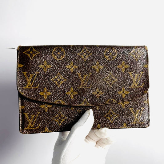 Louis Vuitton LV Monogram Logo GHW Flap Toiletry Pouch Clutch Case