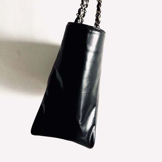 Chanel Black Triple CC Coco Monogram Logo Patent Leather Vintage Shoulder Shopper Chain Tote Bag With Pouch 6s