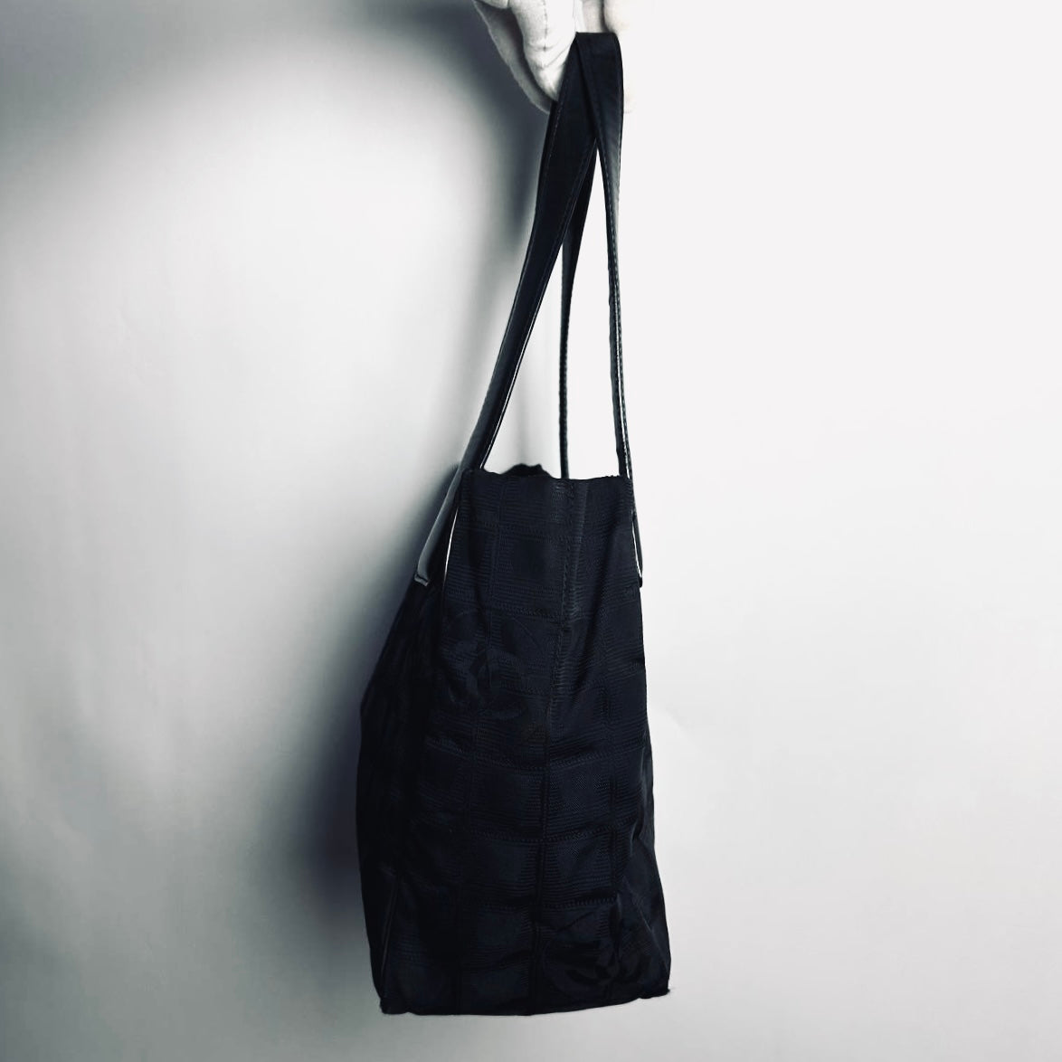 Chanel Black GHW Travel Line Quilted Jacquard CC Monogram Logo Shoulder Shopper Tote Bag 8s