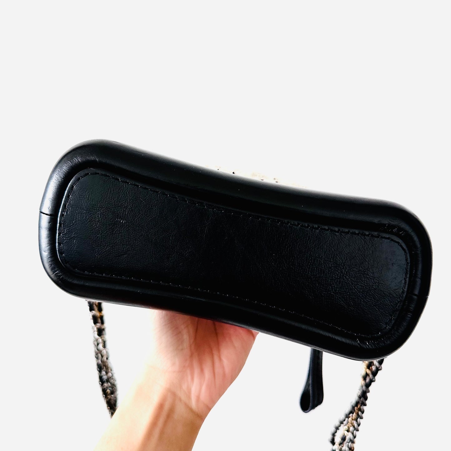 Chanel White / Black GHW Tweed Small Gabrielle CC Monogram Logo Chain Shoulder Sling Bag 24s